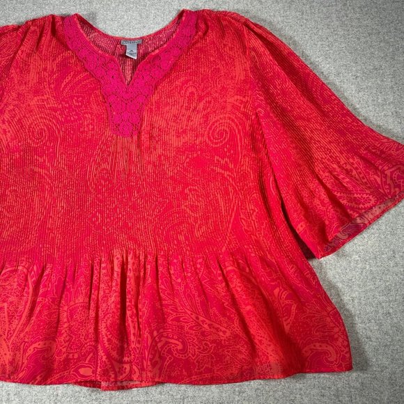 Maggie Barnes Catherines 3X Womens Top Blouse Pink Orange Lightweight Crinkle - Picture 9 of 14
